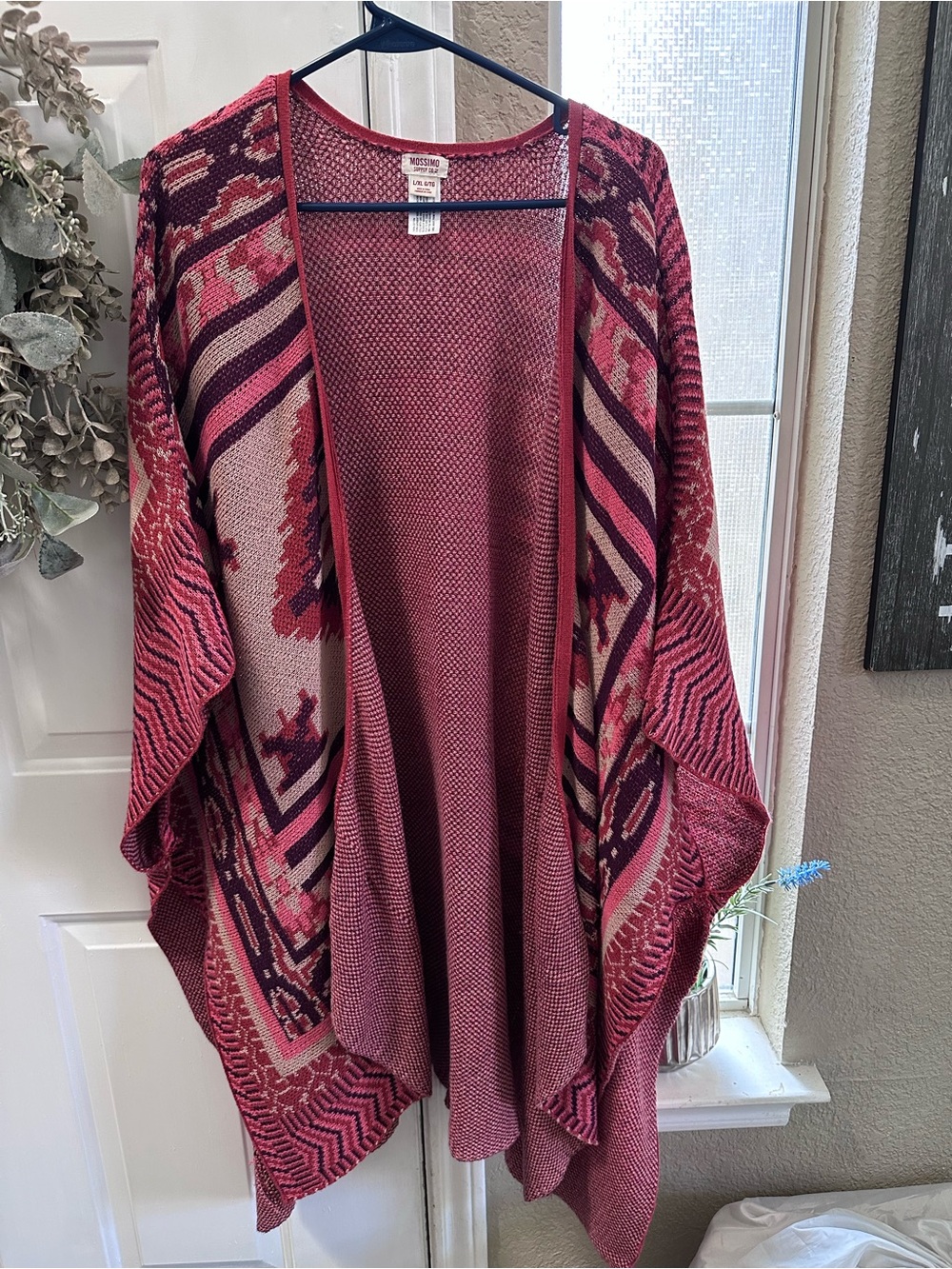 Mossimo Supply Co. Pink & Burgundy Aztec Knit Poncho Cardigan